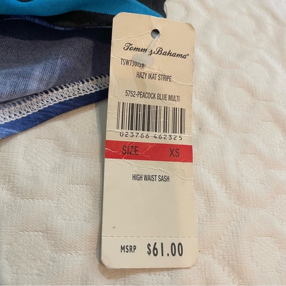 NWT Tommy Bahama Hazy Kat Stripe Bikini Bottom Peacock Blue Size XS Swim Beach - Picture 3 of 10